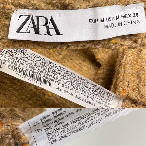 ZARA Oversized Sleeveless Hooded Chunky Knit Sweater Brown Tan M - Picture 6 of 10